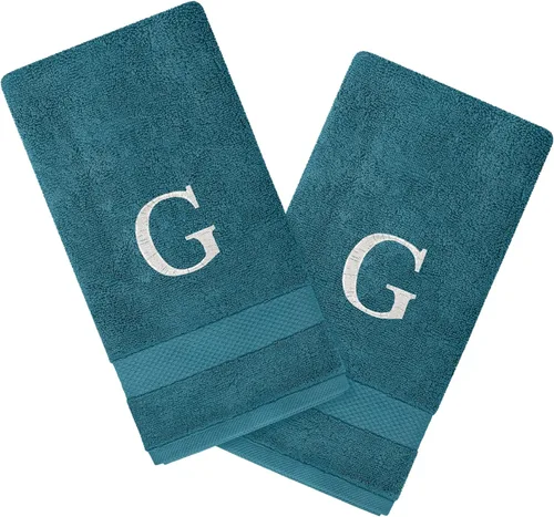 Personalized Passion Juego de 2 toallas de mano con monograma, 16 x 27 pulgadas, algodón turco altamente absorbente y suave, toallas de mano con Aqua