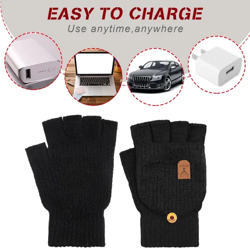 Miniatura 6 de SATINIOR 2 pares de guantes calentados USB de invierno, guantes calentadores de manos USB sin dedos, guantes eléctricos calentadores de manos