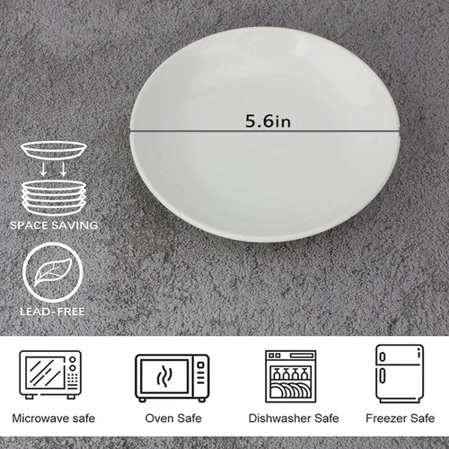 Miniatura 2 de Juego de 4 platos de cerámica para aperitivos, platos pequeños de postre de 5.6 pulgadas, platos redondos blancos para pan, mantequilla, aperitivos