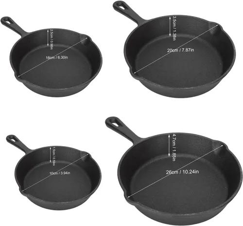 Miniatura 2 de Sartén de hierro fundido, sartén redonda negra, sartén de cocción uniforme con doble salida, sartén de cocción fácil presazonada para parrilla, 10CM