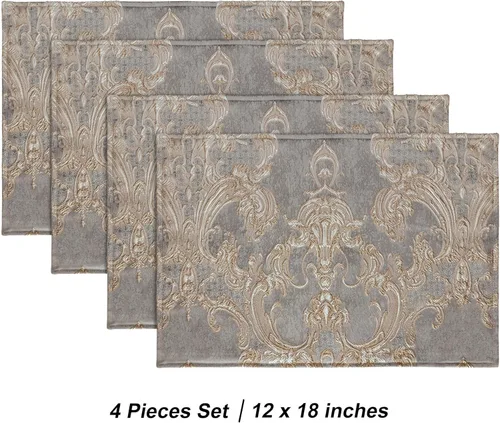 Miniatura 3 de Loom and Mill Juego de 4 manteles individuales de lujo para mesa de comedor, manteles individuales de tela jacquard para mesa de comedor, decoración