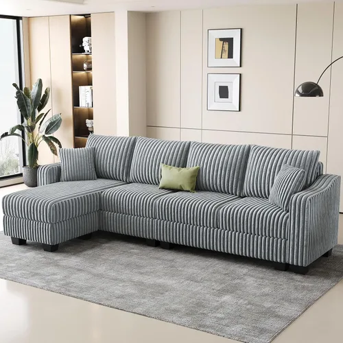 Miniatura 16 de Belffin - Sofá seccional convertible con chaise, sofá seccional en forma de L, sofá reversible de esquina tapizado para sala de estar, de corduroy