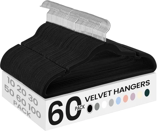 Miniatura 27 de SONGMICS Paquete de 30 perchas de terciopelo antideslizantes con muescas para el hombro, barra para pantalones, gancho giratorio de 360°, ahorro