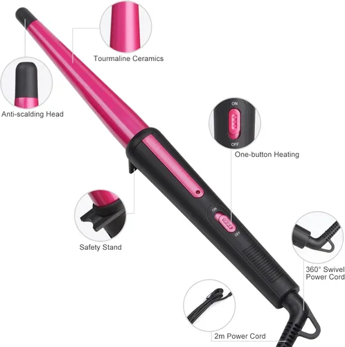 Miniatura 6 de Rizador de pelo, rizador cónico de 0.5 a 1 pulgadas, rizador de pelo profesional de cerámica con guante resistente al calor, doble voltaje (oro rosa)