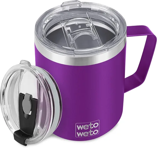 Miniatura 16 de WETOWETO Taza de café de 14 onzas, taza de campamento aislada al vacío con tapa, vaso de viaje de acero inoxidable de doble pared, taza de café