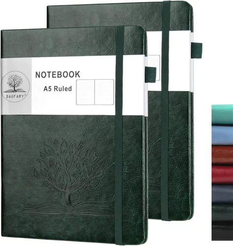 Miniatura 8 de Daofary Cuaderno A5 con rayas de cuero, 160 páginas, diario de 100gsm de papel grueso, tapa dura, con bolsillo, para trabajo, hombres y mujeres, 8.4
