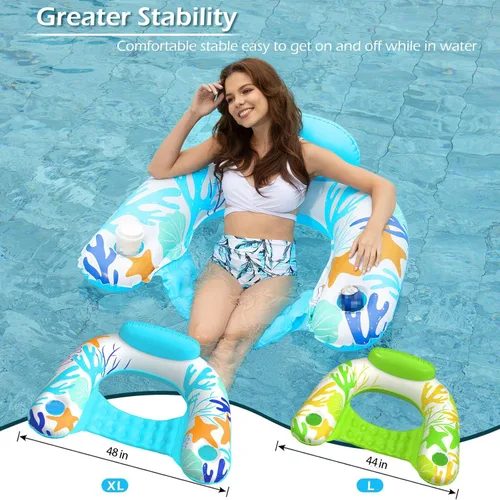 Miniatura 5 de Jasonwell Silla Flotante Hinchable para Piscina - Pack de 2 Sillas Flotantes para Piscina, Sillas Flotantes para Piscina con Portavasos, Silla