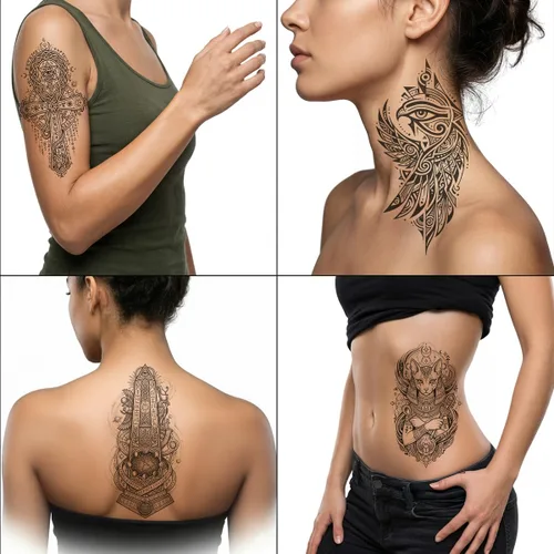 Miniatura 2 de Tatuajes temporales para mujeres y hombres, 10 hojas egipcias impermeables realistas de tatuajes falsos, diseño de faraón Ankh ojo de Horus