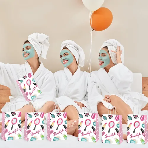 Miniatura 5 de gisgfim 12 piezas de bolsas de regalo, golosinas y favores para fiesta de spa y maquillaje con temática de spa para cumpleaños de niñas, bolsas