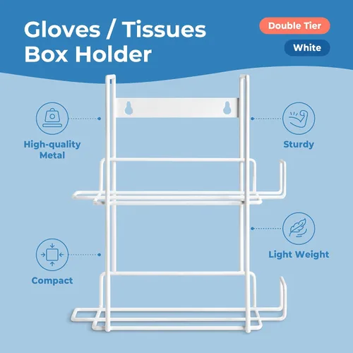 Miniatura 2 de FMP Brands Soporte doble para guantes para montaje en pared, soporte de caja de servilleta desechable, dispensador de metal duradero blanco