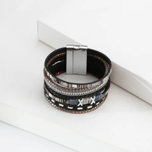Miniatura 4 de Pulsera multicapa de cuero Pulsera de señoras cierre de mujer