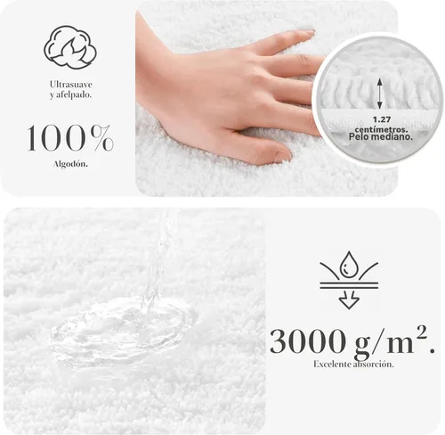Miniatura 3 de Madison Park Splendor - Alfombra de baño reversible 100% algodón con mechones, 3000 GSM, calidad hotelera, lujosa, felpa, pelo medio, tapete de baño
