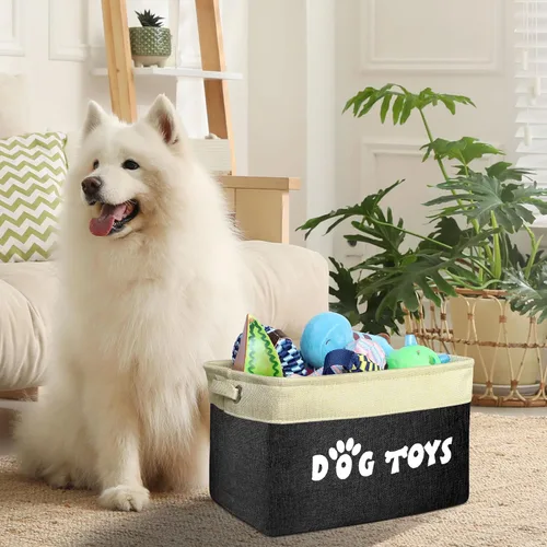 Miniatura 2 de PET ARTIST Cesta de juguetes para perros, caja plegable para juguetes para perros con asas cómodas, organizador grande de almacenamiento de juguetes