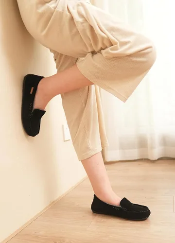 Miniatura 6 de Parfeying Mocasines de piel de oveja para mujer, mocasines estilo de conducción de espuma viscoelástica de gamuza de vaca