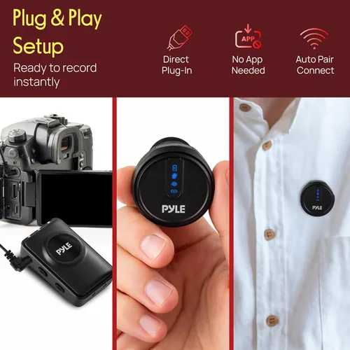 Miniatura 2 de Pyle Wireless Lavalier Microphone System, Clip On Microphone with Noise-Canceling, 7H Battery, 360° Audio, USB-C Charging Case, Compatible with
