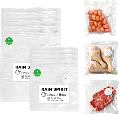 Miniatura 9 de RAIN SPIRIT Bolsas selladoras al vacío reutilizables para alimentos, 60 paquetes (20 L, 20 millones y 20 M), bolsas de almacenamiento de alimentos