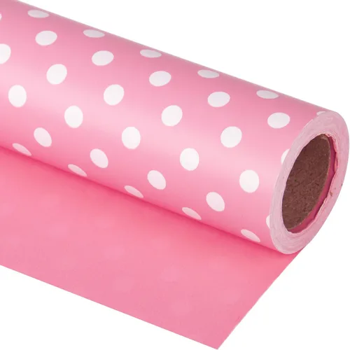 Miniatura 16 de Papel de regalo reversible WRAPAHOLIC, diseño de lunares negro para regalos de cumpleaños, santos, bodas, baby shower. Medidas: 30 pulgadas x 33