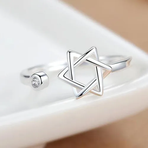 Miniatura 7 de YILUOCD Anillo de circón de estrella de David para mujer, amuleto simple Magen David Wiccano, anillos ajustables hexagonales, joyería judía