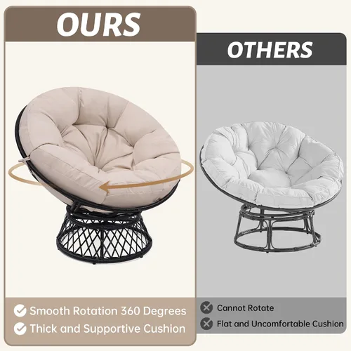 Miniatura 5 de KROFEM Silla Papasan Gigante de Ratán Ergonómica Extragrande de 46" con Cojín Suave y Grueso para Adultos, Giro Fluido de 360°, Resistente al Agua
