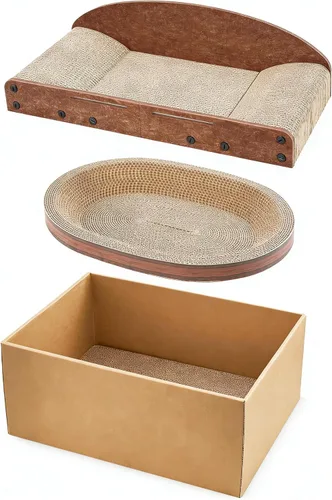 Avont Juego de 3 rascadores de cartón para gatos de interior, rascador corrugado para gatos con almohadilla reversible para rascar, caja de arañazos