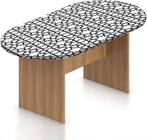 Mantel ajustable ovalado, de poliéster elástico marroquí, patrón geométrico de mosaico, patrón clásico, se adapta a mesas ovaladas de hasta 36 x 48