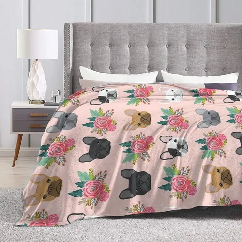 Miniatura 4 de HAZIMCS Manta de franela de felpa de forro polar, diseño floral de bulldog francés, lindo regalo para mascotas, razas de perro, para sillón