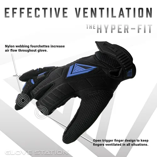 Miniatura 3 de Glove Station Hyper-Fit - Guantes tácticos de tiro y trabajo – azul, talla S, diseño sin 2 dedos, equipo de paintball y airsoft para hombres