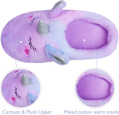 Miniatura 3 de EDCYF Pantuflas de felpa para niña, cómodas, de piel sintética, suela de goma antideslizante, zapatos de casa para dormitorio de niños, zapatos