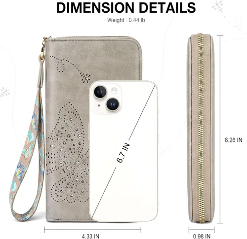 Miniatura 3 de Cartera RFID para mujer, cartera de gran capacidad con mariposa, cartera de teléfono celular, carteras de mano para mujer, carteras de pulsera