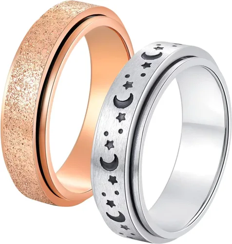 Miniatura 7 de Anillos giratorios para aliviar la ansiedad y la ansiedad para mujeres, 0.236 pulgadas, acero inoxidable, para aliviar la preocupación y el estrés