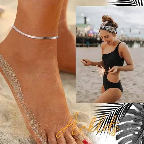 Miniatura 5 de SILVERCUTE Silver Ankle Bracelets for Women, Sterling Silver Initial Anklet Layer Wear Handmade A-Z Letter Anklet, FlowerFigaroCuban LinkHerringbone
