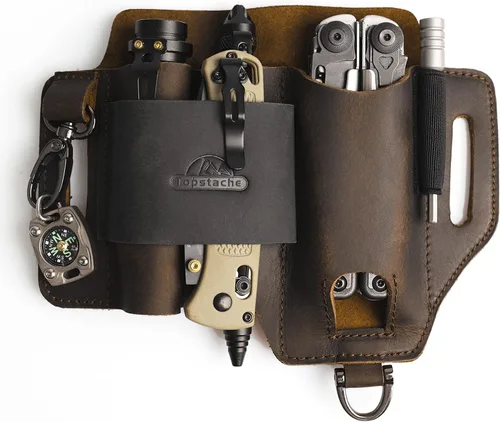 Topstache Funda multiherramienta de cuero, organizador de cinturón EDC para el trabajo y uso diario, funda Leatherman, organizador de bolsillo EDC