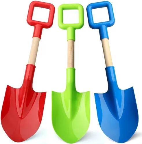 Palas de arena de playa de 16 pulgadas para niños, kits de herramientas de jardinería, pala de madera larga resistente para excavar nieve y arena,