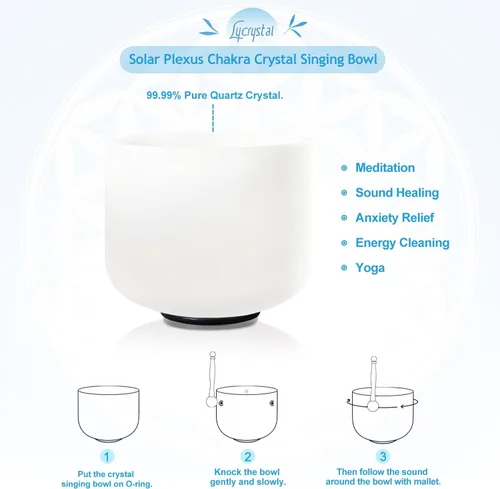 Miniatura 4 de Cuenco de Canto de 8 Pulgadas Nota E Chakra del Plexo Solar Cristal de Cuarzo Esmerilado Tazón de Sonido Cuenco de Canto Mazo y Junta Tórica