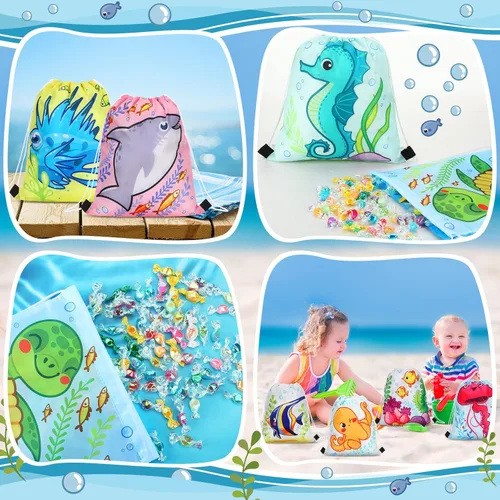 Miniatura 3 de Marsui 24 Piezas Bolsas con Cordón de Animales Marinos para Recuerdos de Fiesta, Bolsas de Regalo de Golosinas y Dulces para Suministros de Fiesta