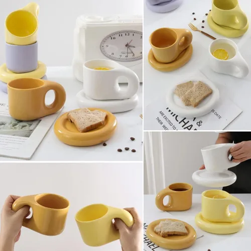 Miniatura 4 de Taza de café de cerámica, juego de tazas de café de cerámica de 10 onzas, tazas de capuchino de porcelana para café con leche, juego de tazas