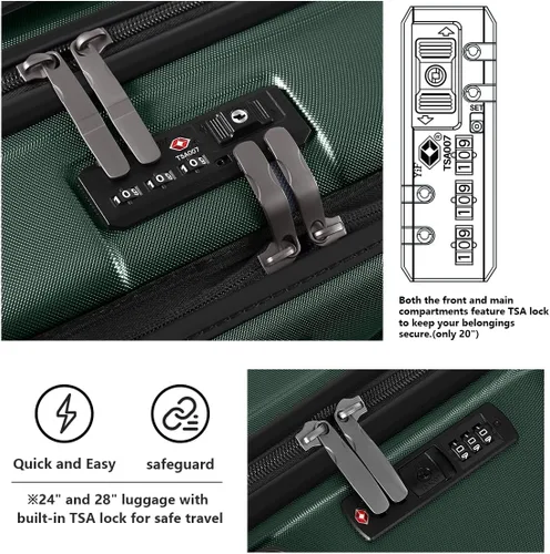Miniatura 6 de AnyZip Maletas de equipaje con ruedas giratorias PC+ABS Hardshell TSA Lock, Verdeoscuro