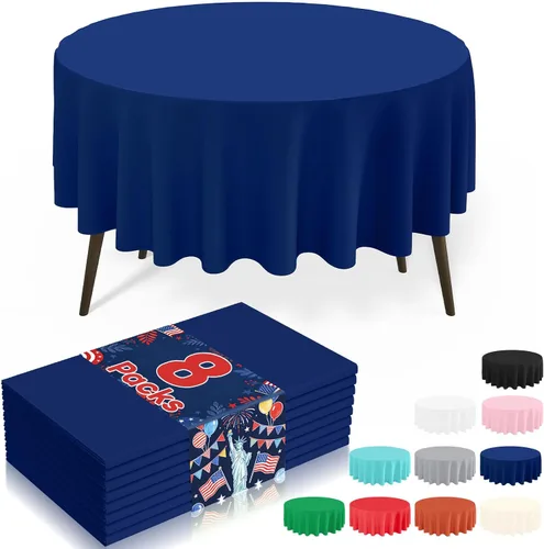 Miniatura 62 de misaya Paquete de 4 manteles desechables de plástico, mantel redondo impermeable de 84 pulgadas, a prueba de fugas y resistentes manteles Azul