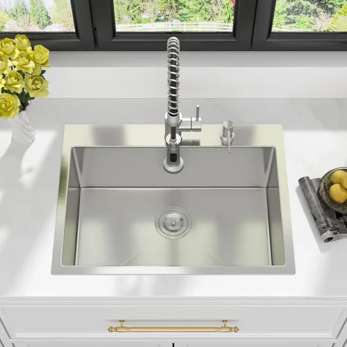 Miniatura 9 de Kichae Fregadero de Cocina de 21x20 Pulgadas, Fregadero de Barra Pequeño, Fregadero de Acero Inoxidable, Montaje Superior, Montaje Inferior
