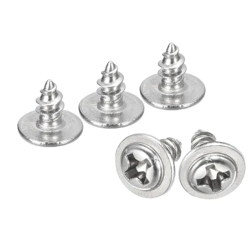 uxcell ST3x6mm Phillips Pan Head Tornillo Autorroscante con Arandela, 100 piezas - Tornillo de madera de acero inoxidable 304 rosca completa (plata)