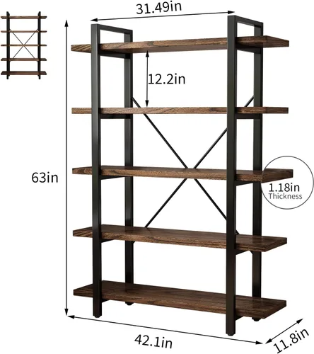 Miniatura 2 de Estantería de 3 niveles moderna rústica abierta, estantería de oficina de madera maciza, estanterías de madera y metal, unidad de estanterías