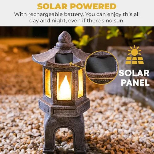 Miniatura 5 de VP Home Estatua asiática alimentada por energía solar, decoración de jardín de pagoda, linterna de jardín zen al aire libre, luz LED parpadeante