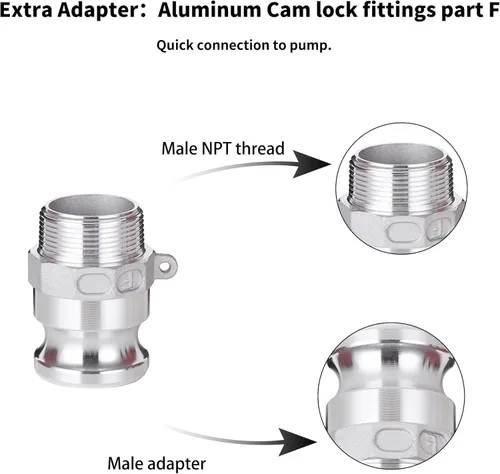 Miniatura 3 de Manguera de descarga plana de PVC de 1-1/2 pulgadas x 50 pies con accesorios de aluminio Camlock C y E, accesorio de bloqueo de leva tipo F