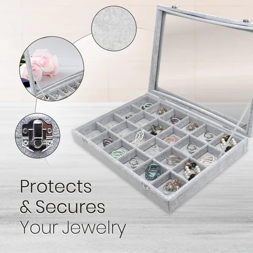 Miniatura 4 de Bandeja organizadora de brazaletes y joyas, tapa transparente, terciopelo negro, para organizar y ordenar brazaletes, pulseras y relojes, anillos