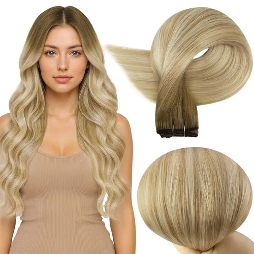 Miniatura 47 de Full Shine Extensiones de cabello humano, 18 pulgadas, mechones de trama, color #2 castaño oscuro, 3.5 onzas, cabello Remy para coser, doble trama