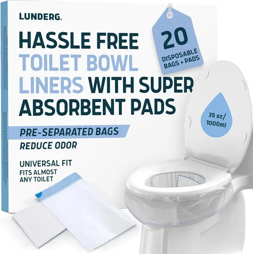 Miniatura 11 de Lunderg Bolsas de inodoro con almohadillas superabsorbentes, paquete económico de 50 unidades, ajuste universal, bolsas de inodoro desechables