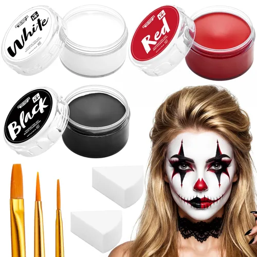 Spooktacular Creations Kit de maquillaje de Halloween de 8 piezas, 3 bases de pintura a base de aceite con 3 pinceles de pintura, 2 esponjas para