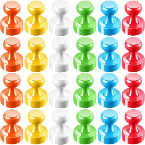 Paquete de 24 Imanes de Chinchetas de Empuje Coloridos 6 Colores Surtidos Imán de Oficina para Pizarra Blanca Pequeñas Chinchetas Magnéticas de