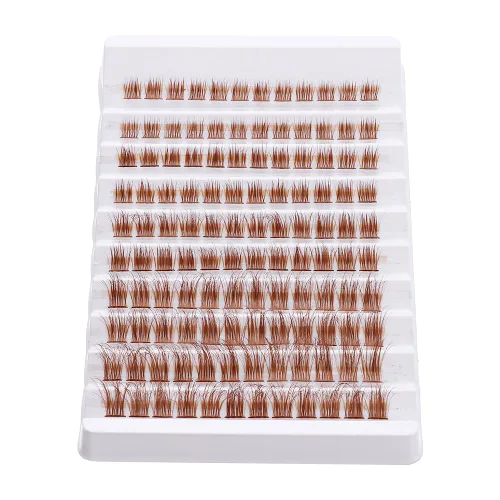 Miniatura 7 de Extensiones de pestañas postizas en racimo de color marrón, 140 unidades, aspecto natural, rizo D, pestañas de ojo de gato, extensiones de pestañas