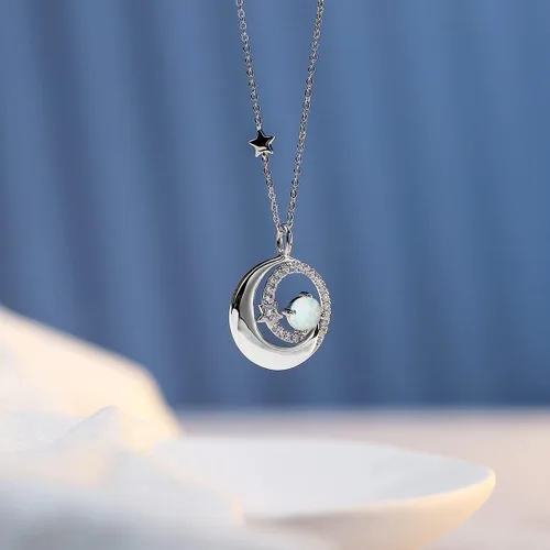Miniatura 3 de FANCIME Collares de piedra natal de plata de ley 925 con colgante de luna y estrella, joyería fina, regalos de cumpleaños y Navidad para niñas